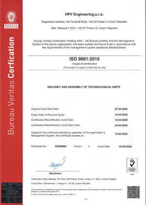 Quality system management certificate ISO 9001:2015