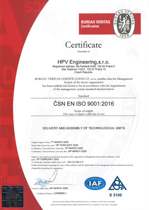 Quality system management certificate ISO 9001:2016